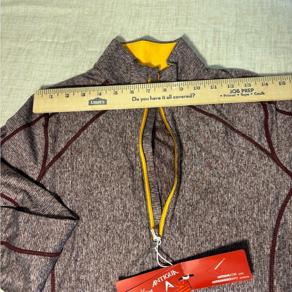 Antigua Maroon/Heather and Gold Fine Stripe Quarter Zip Sweater - Picture 5 of 6